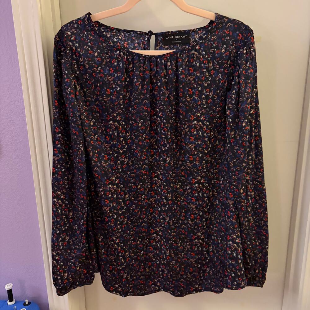 Lane Bryant Black Red Floral Sheer Sleeve Top 16